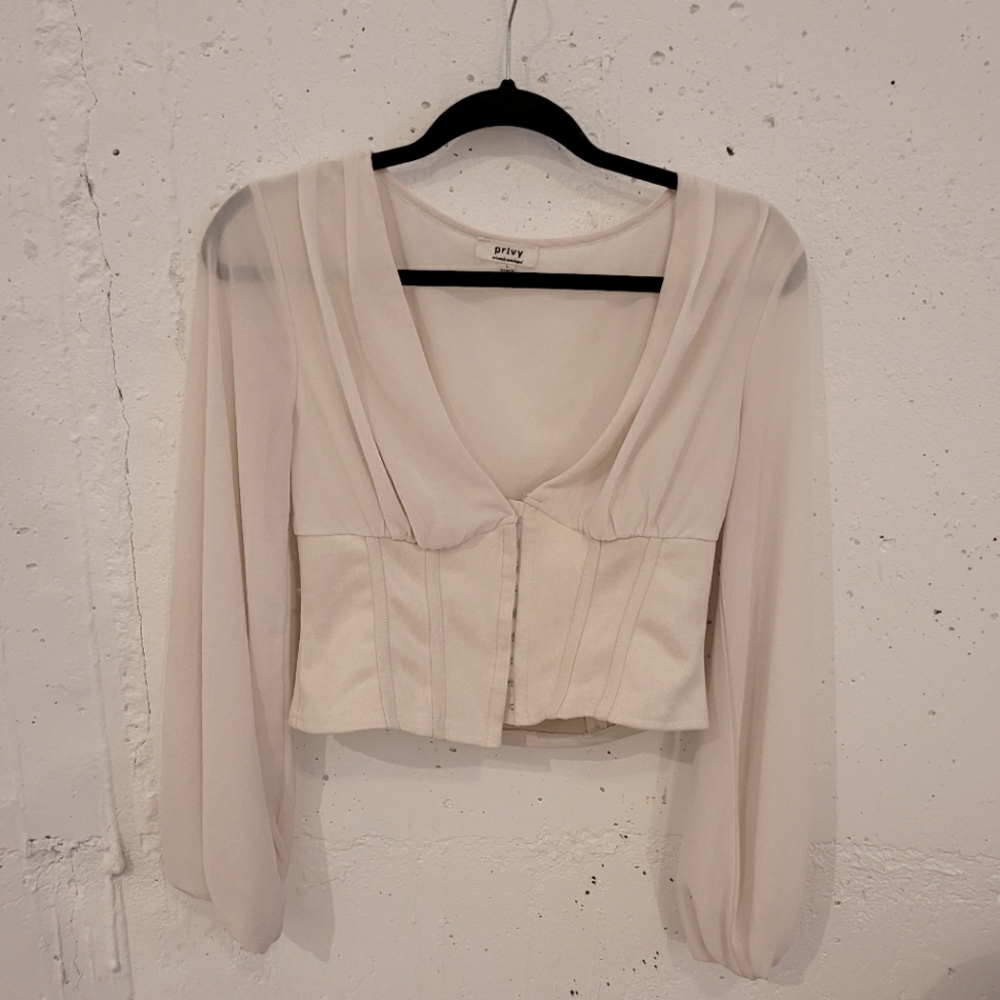 Nude Dreamy Corset Sheer Sleeves Top!